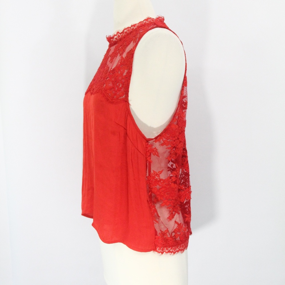 Free People Lace Tank Top Open Back Shirt Red - Picture 6 of 8